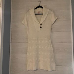 Derek Heart Womens Sweater Dress White Knit Pullover Short Sleeve XL